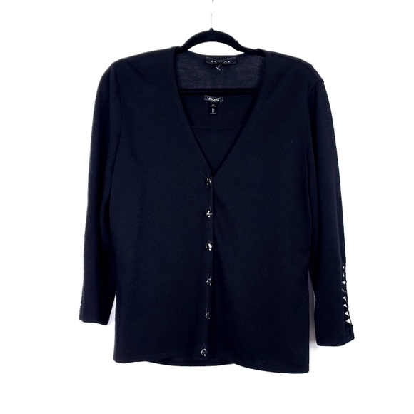 Escada 2 pc detailed tank black sweater set wool blend sz 40 like new condition - Picture 2 of 10